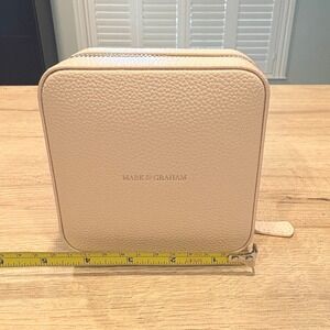 Mark & Graham Pebbled Leather Square Jewelry Travel Case Blush Pink Monogram AEL